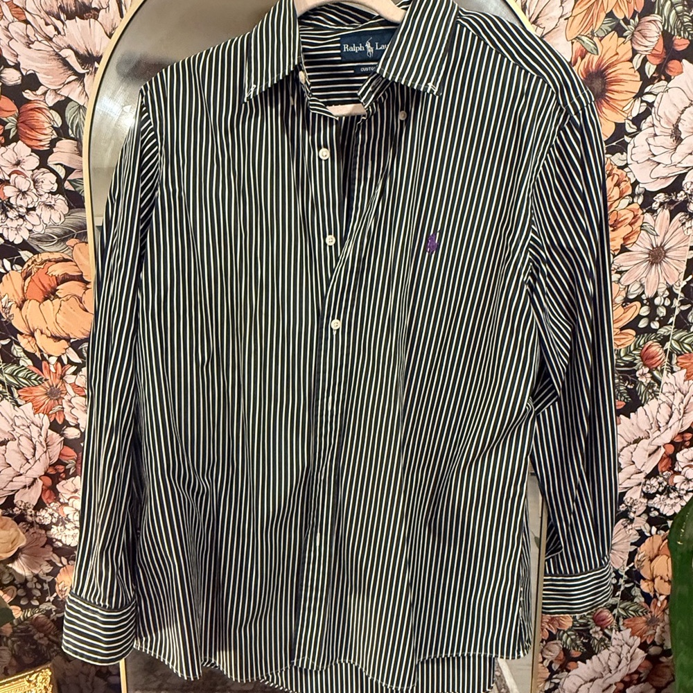 Ralph Lauren Men's Black and White Striped Shirt